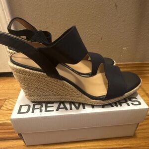 Dream Pairs Navy Wedge Sandals with Ankle Strap